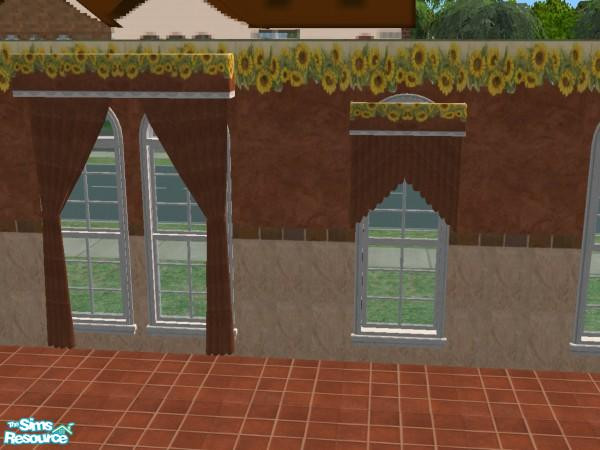Sims 2 — Sunflower Bathroom Set - Individual Item by TheNumbersWoman — Curtains for the sunflower set