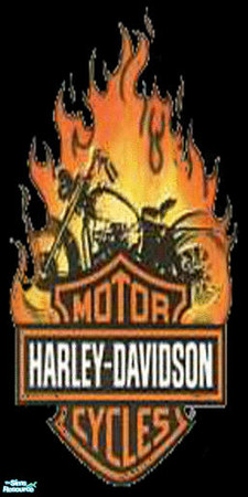 Sims 2 — Harley Davidson Wall Mural  by TheMistress666 — Tattoo Flash inspired wall mural, colour matched plain middle