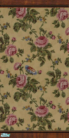 Sims 2 — Angevin Rose Collection - Wall/Moulding by Ravensonng — Dainty rose pattern with Makore wood mouldings