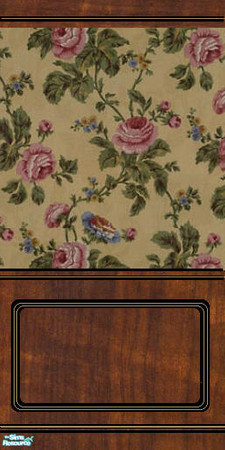 Sims 2 — Angevin Rose Collection - Wall Panel by Ravensonng — Dainty rose pattern on Makore wood panel
