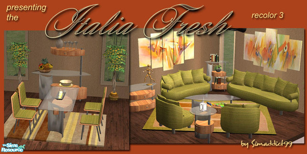 Sims 2 — Italia Fresh Recolor by Simaddict99 — fresh spring green and orange recolor with light teak wood. Italia