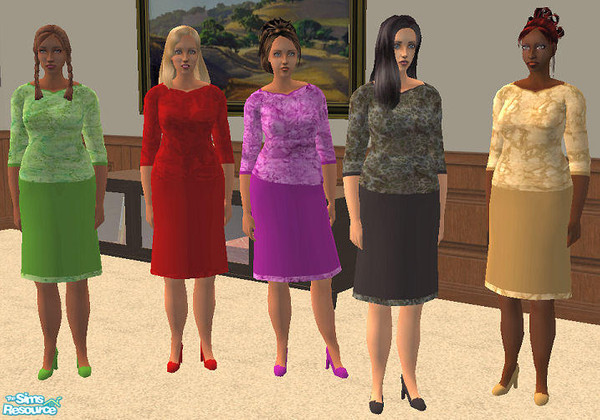 Sims 2 — BBW Dress by Lisasimpsonfan — Made with Martaxl's Knee Dress mesh. A silk abstract blouse with a matching solid