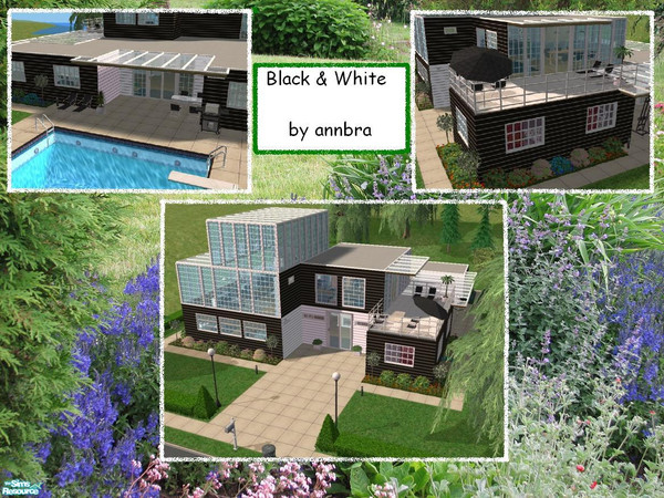 Sims 2 — Black & White by annbra — A spacious house with lots of opportunities. Contains a garden, a mini forest and