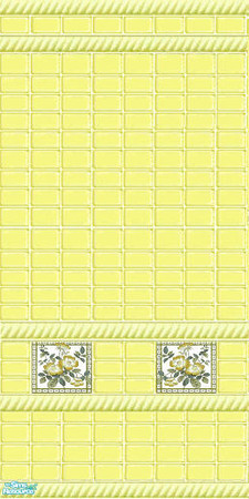 Sims 2 — Yellow Tile: Wild Rose Tubsplash by amythestfenix — This yellow tile wall with a Wild Rose border sized to fit
