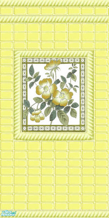 Sims 2 — Yellow Tile: Wild Rose Panel by amythestfenix — This yellow tile wall with a Wild Rose inset panel will bring