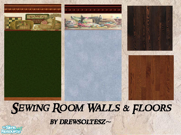 Sims 2 — Sewing Room Walls and Floors by drewsoltesz — A set of country themed sewing room wallpapers and wood floors,