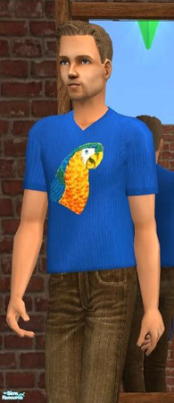 Sims 2 — NK V-Neck Parrot Shirt by MoMama — Give your Sim the bird with this blue V-neck T.