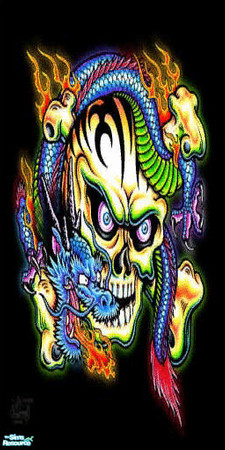 Sims 2 — Its Only Rock N Roll Wall Mural Left by TheMistress666 — Tattoo Flash Style Wall Mural. Perfect for those Hard