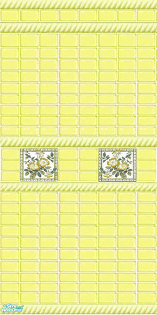 Sims 2 — Yellow Tile Wild Rose Center Band by amythestfenix — Yellow tile wall with vintage wild rose tiles forming a