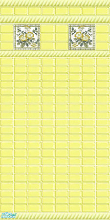 Sims 2 — Yellow Tile Wild Rose Border by amythestfenix — Yellow tile wall with vintage wild rose tiles forming a