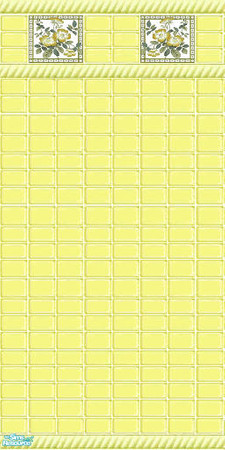 Sims 2 — Yellow Tile Wild Rose High Border by amythestfenix — Yellow tile wall with vintage wild rose tiles forming a