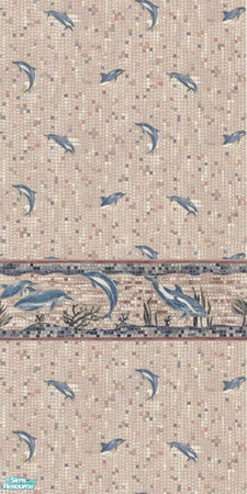 Sims 2 — TL - Pentago Mosaic Dolphins WallTile by TabbyLou — Wall Tile for Mosaic Tan & Blue Dolphins recolor of