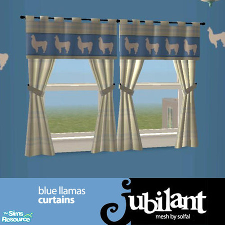 Sims 2 — JUB Blue Llamas Nursery - Curtains by Jubilant — Blue llamas curtains. Mesh christmas curtains by Solfal.