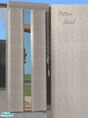 Sims 2 — Silent Whisper Bedroom - Curtains by Cloisonne — White patterned curtains, large pattern sample in preview.