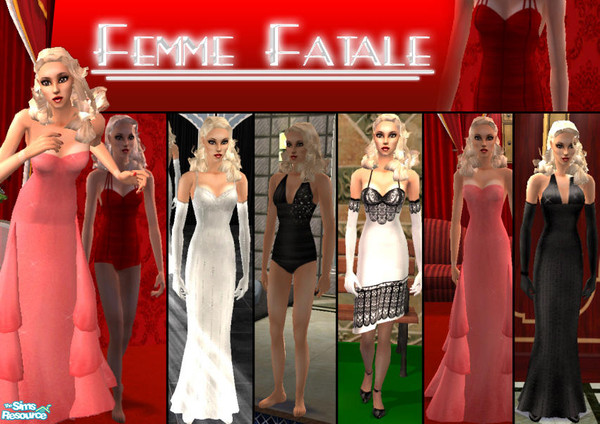 Sims 2 — Femme Fatale by nablanabla — Set of six outfits of various types, need formal mesh from