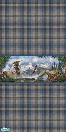 Sims 2 — TL -ForHim1-EaglePlaidBlue Wallpaper by TabbyLou — Wallpaper in Recolor for Him in Maxis Mission Style - Eagle