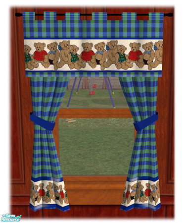 Sims 2 — Teddy Bear Curtains by dancingaphrodite — Soothing colors in blue and green with friendly teddy bears all in a