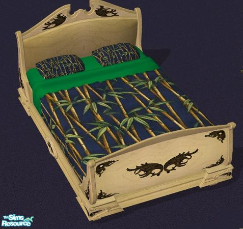 Sims 2 — NK Blue Bamboo BR - Bed Frame by MoMama — A pale ash wood with bronze designs make this bedframe most unusual.