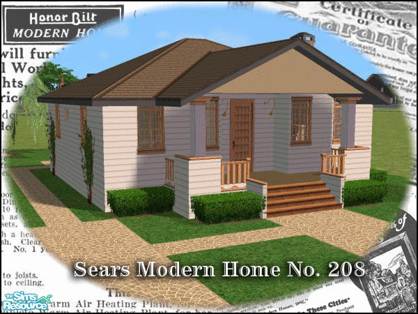 Sims 2 — Sears Modern Home No.  208 by h3psibah — "A popular, inexpensive, and graceful bungalow, well-lighted and