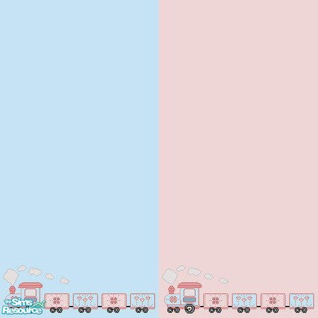 Sims 2 — Train Wallpaper by Arduinna — Cute Blue and Pink Wallpaper for the youngest, with an Train on it