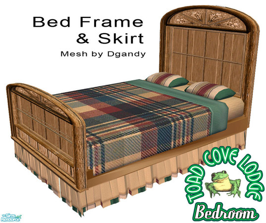 Sims 2 — Toad Cove Bed Frame and Bed Skirt by dancingaphrodite — Rustic rough hewn wood makes this massive bed frame