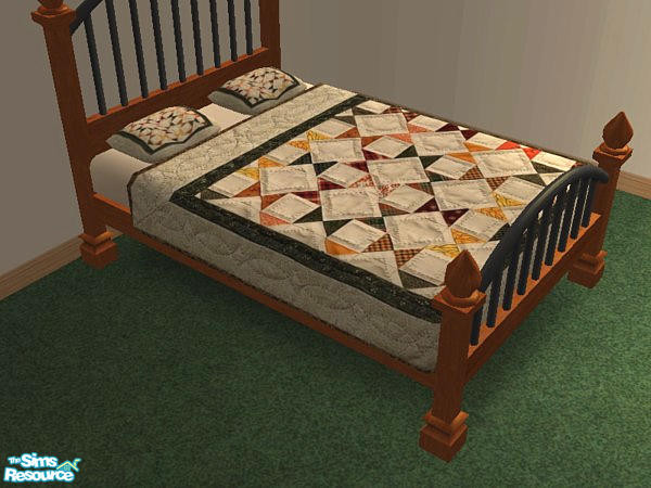 Sims 2 — Real Amish Quilt by hampton — Block pattern quilt in warm earth tones.