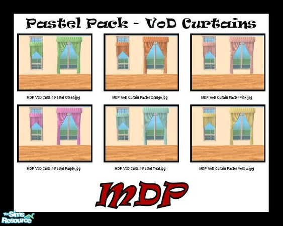 Sims 2 — MDP Pastel Pack VoD Curtains by MelandStv — There are 6 colourful curtains in this set. Part of my Pastel Pack.