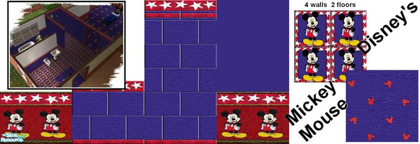 Sims 2 — Disney's Mickey Mouse by Lorah — Red, blue, white, yellow, tile and paint walls with 2 floors.