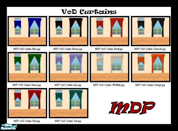 Sims 2 — MDP Colour Pack II VoD Curtains by MelandStv — There are 10 colourful curtains in this set. Part of my Colour