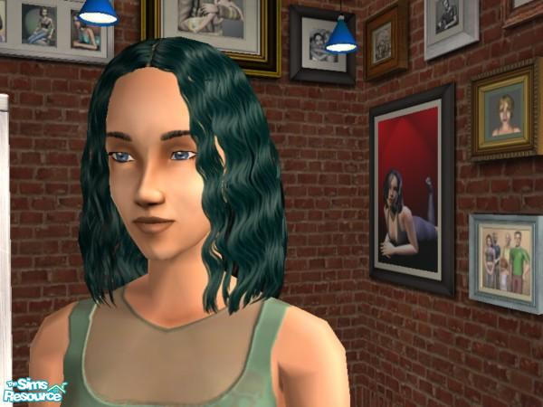 Sims 2 — Green Tinted Black Hair by Eternal Sailor Chibi — Wavy black hair with a green tint, made for a character of