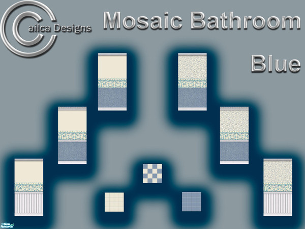 Sims 2 — Mosaic Blue Bathroom by Cailca — A Wall and floor set for you bathroom in a Blue Mosaic detail, matching