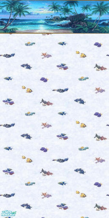 Sims 2 — Tropical Fish by maddox97 — Tropical fish wallpaper with a nice beach hut border. For use under TSRAA.