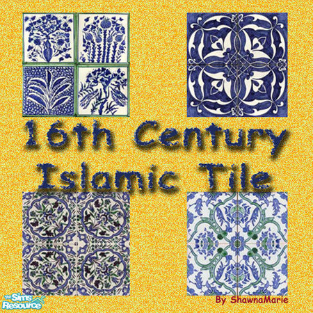 Sims 2 — 16th Century Islamic Tile by Shawnamarie — This is a beautiful set of blue tile, from 16th century Islam.