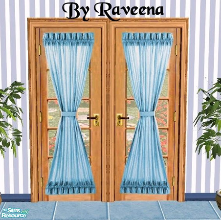 Sims 2 — Designer Door - Blue Curtain by Raveena — Part of the Designer Door 2 Series. You need BitzyBus's mesh for this