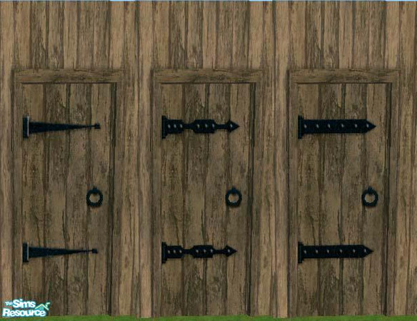 Sims 2 — Medieval Tavern Door Recolors by suceress — 3 recolors of Medieval Tavern Door by Windkeeper. Wood texture from
