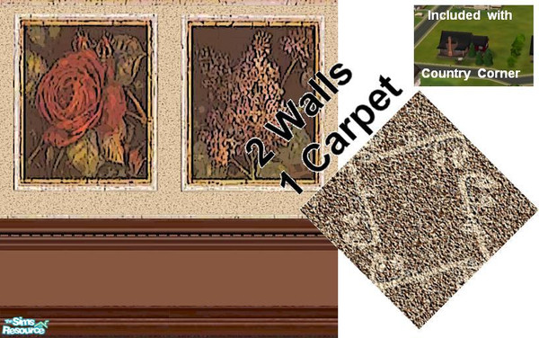 Sims 2 — Country Living by Lorah — brown, olive, rust, orange, beige, flowers
