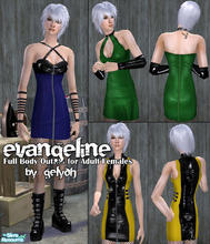 Sims 2 — Evangeline - Full Body Outfits for Adult Females by gelydh — Set of three cyber-punk-styled outfits, all with