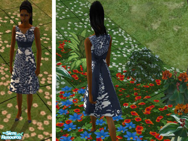 Sims 2 — Keri\'s Blue Patterned Dress by Keri — Part of a collection