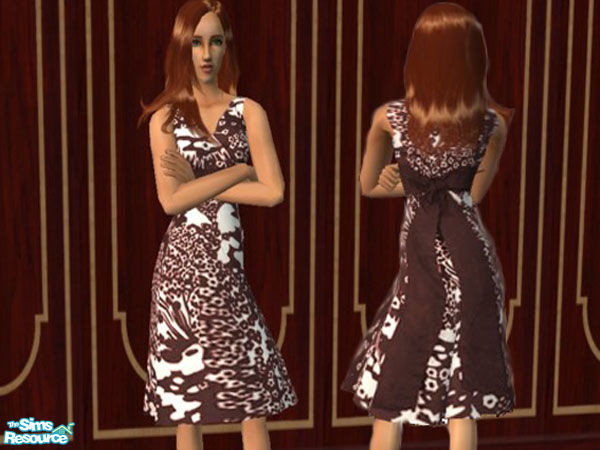 Sims 2 — Keri\'s Brown Patterned Dress by Keri — Part of a collection
