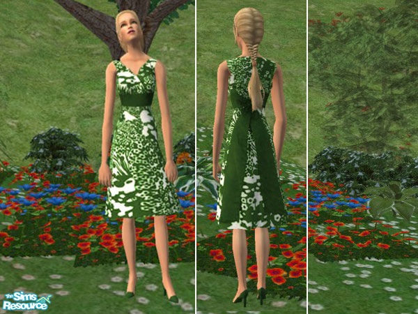 Sims 2 — Keri\'s Green Patterned Dress by Keri — Part of a collection