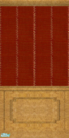 Sims 2 — Indian Summer Lounge Wall 7 by ImmeK — Elegant red wallpaper with golden stripes, framed in polished bird\'s eye