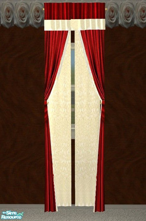Sims 2 — Secret Place Bedroom - Curtain by Riverwillows — Beautiful red velvet curtains with antique lace. Part of the