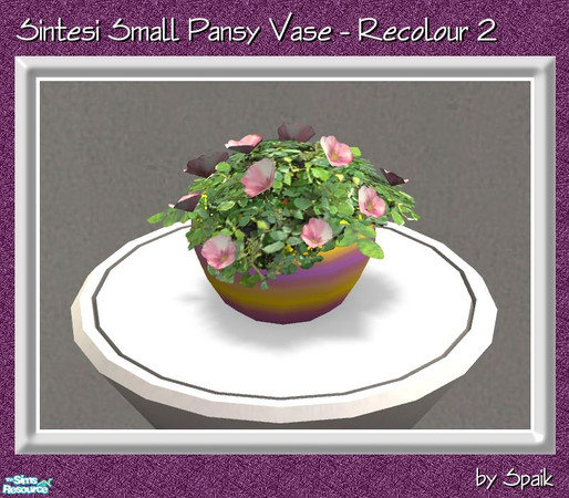 Sims 2 — Sintesi Small Pansy Vase REC2 Pink by Spaik — Recolour in decorated pink of the Small Pansy Vase, for the Pink