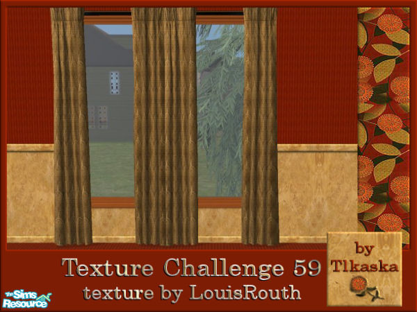 Sims 2 — TC59 Lew\'s Livingroom - Serene 1-Tile Curtain by tlkaska — This red floral set with gold accents is mostly a
