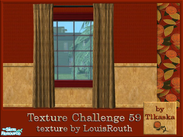 Sims 2 — TC59 Lew\'s Livingroom - Serene 2-Tile Curtain by tlkaska — This red floral set with gold accents is mostly a