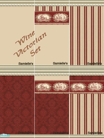 Sims 2 — jbWineVictorianSet500 by Samielle — Beautiful wall set for your sims home. Set consists of 6 walls. Hope you