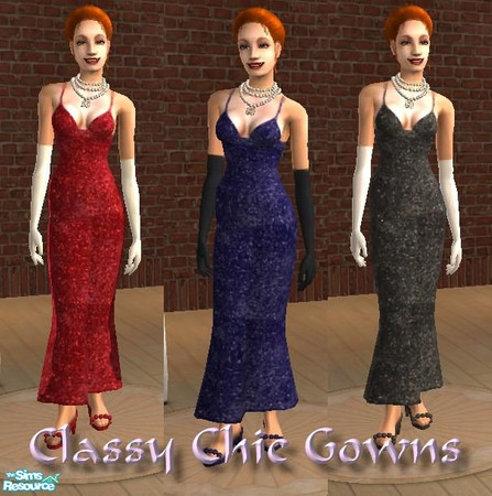 Sims 2 — Classy Chic Gowns by Malitia — These one's are a recolor of Bienes Sandal Mesh. Get it below for these dresses