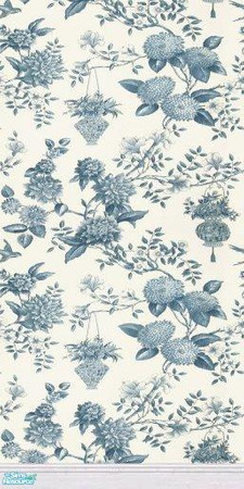 Sims 2 — Chrysanthemum Wall by jeni — A Blue and White Patterned Wall that is part of a small set to mix and match with