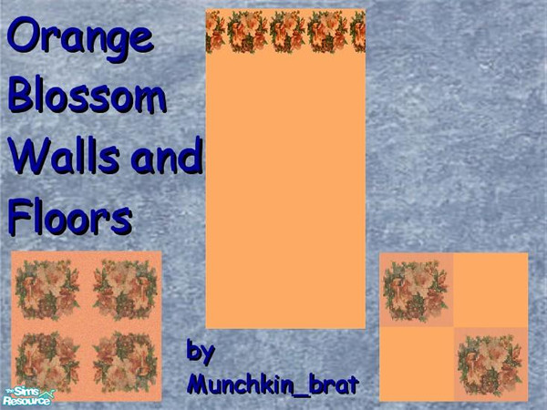 Sims 2 — Orange Blossoms by munchkin_brat — Includes 1 wall and 2 coordinating floors featuring beautiful orange
