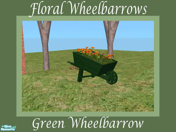 Sims 2 — Floral Wheelbarrow Green by Shakeshaft — Part of a set of minature wheelbarrows with flowers to decorate your